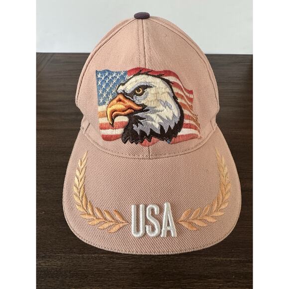 Vintage Patriotic USA Hat Baseball Cap Bald Eagle American Flag Adjustable Pink - Picture 1 of 11